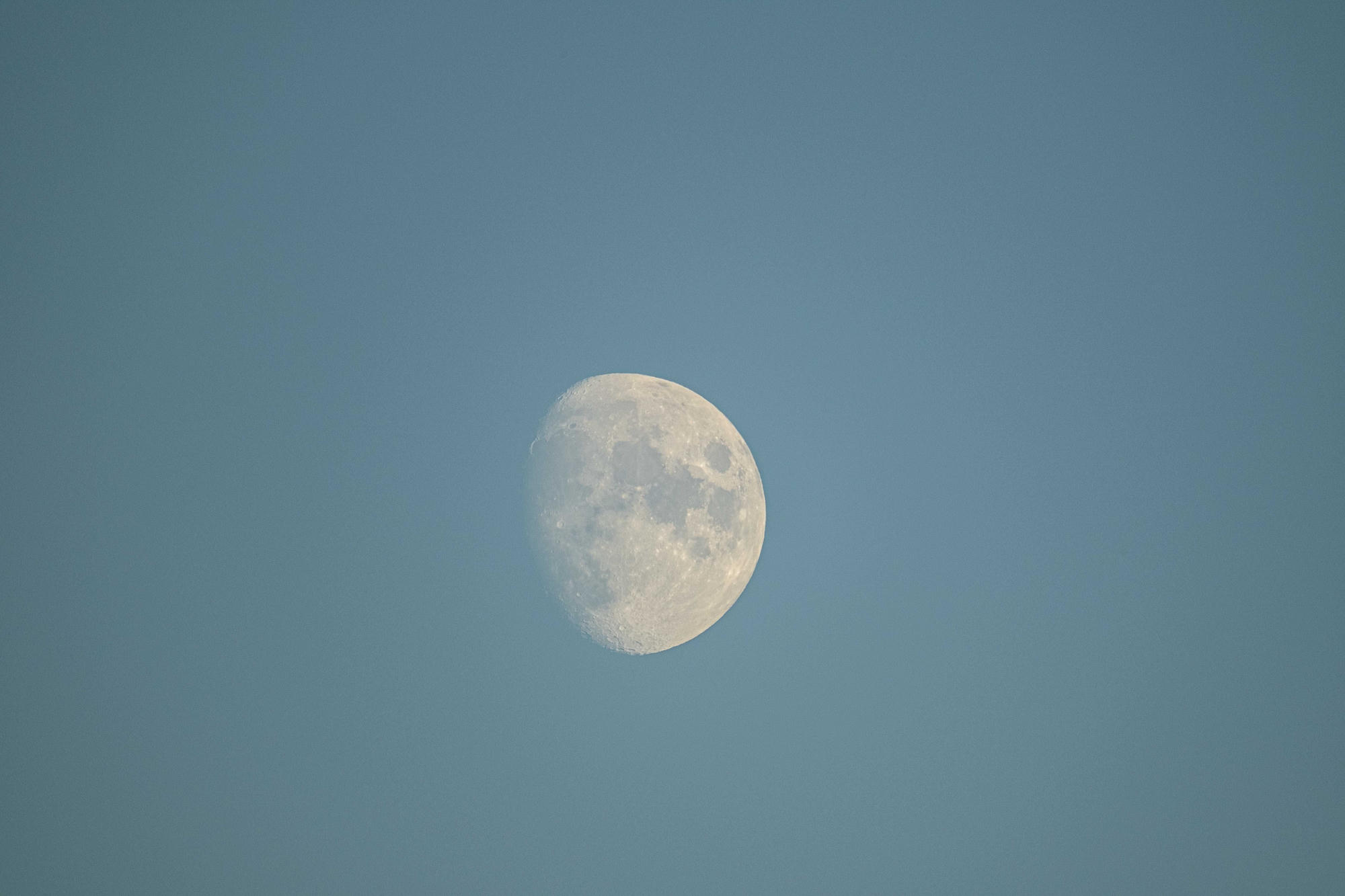 A waxing moon in a clear blue evening sky
